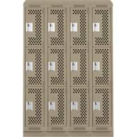 Clean Line Lockers, 3 -tier, Bank of 4, 48" x 18" x 82", Steel, Beige, Rivet (Assembled), Perforated MAS Chibougamau