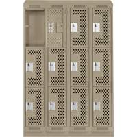 Clean Line Lockers, 3 -tier, Bank of 4, 48" x 18" x 82", Steel, Beige, Rivet (Assembled), Perforated MAS Chibougamau