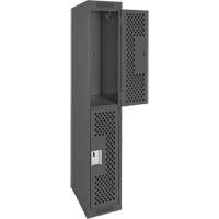 Clean Line Lockers, 2 -tier, 12" x 15" x 72", Steel, Charcoal, Rivet (Assembled), Perforated MAS Chibougamau