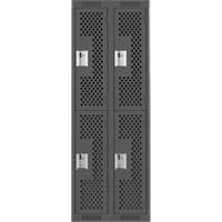 Clean Line Lockers, 2 -tier, Bank of 2, 24" x 15" x 72", Steel, Charcoal, Rivet (Assembled), Perforated MAS Chibougamau