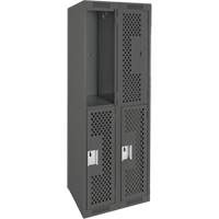 Clean Line Lockers, 2 -tier, Bank of 2, 24" x 15" x 72", Steel, Charcoal, Rivet (Assembled), Perforated MAS Chibougamau