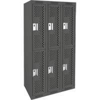 Clean Line Lockers, 2 -tier, Bank of 3, 36" x 15" x 72", Steel, Charcoal, Rivet (Assembled), Perforated MAS Chibougamau