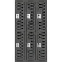 Clean Line Lockers, 2 -tier, Bank of 3, 36" x 15" x 72", Steel, Charcoal, Rivet (Assembled), Perforated MAS Chibougamau