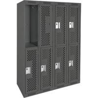Casiers Clean Line, 2 niveaux, Bloc de 4, 48" x 15" x 72", Acier, Charbon, Rivet (assembl&eacute;), Perfor&eacute; MAS Chibougamau