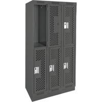 Casiers Clean Line, 2 niveaux, Bloc de 3, 36" x 15" x 76", Acier, Charbon, Rivet (assembl&eacute;), Perfor&eacute; MAS Chibougamau