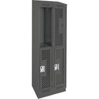 Clean Line Lockers, 2 -tier, Bank of 2, 24" x 15" x 82", Steel, Charcoal, Rivet (Assembled), Perforated MAS Chibougamau