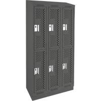 Clean Line Lockers, 2 -tier, Bank of 3, 36" x 15" x 82", Steel, Charcoal, Rivet (Assembled), Perforated MAS Chibougamau