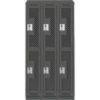 Clean Line Lockers, 2 -tier, Bank of 3, 36" x 15" x 82", Steel, Charcoal, Rivet (Assembled), Perforated MAS Chibougamau