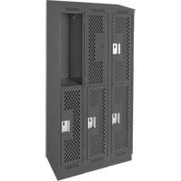 Clean Line Lockers, 2 -tier, Bank of 3, 36" x 15" x 82", Steel, Charcoal, Rivet (Assembled), Perforated MAS Chibougamau