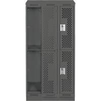 Clean Line Lockers, 2 -tier, Bank of 3, 36" x 15" x 82", Steel, Charcoal, Rivet (Assembled), Perforated MAS Chibougamau