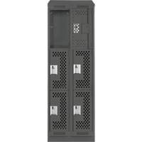 Clean Line Lockers, 3 -tier, Bank of 2, 24" x 18" x 82", Steel, Charcoal, Rivet (Assembled), Perforated MAS Chibougamau
