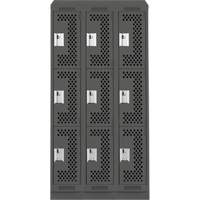 Clean Line Lockers, 3 -tier, Bank of 3, 36" x 18" x 82", Steel, Charcoal, Rivet (Assembled), Perforated MAS Chibougamau