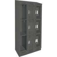 Clean Line Lockers, 3 -tier, Bank of 3, 36" x 18" x 82", Steel, Charcoal, Rivet (Assembled), Perforated MAS Chibougamau