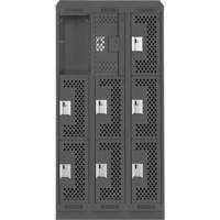 Clean Line Lockers, 3 -tier, Bank of 3, 36" x 18" x 82", Steel, Charcoal, Rivet (Assembled), Perforated MAS Chibougamau