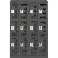 Clean Line Lockers, 3 -tier, Bank of 4, 48" x 18" x 82", Steel, Charcoal, Rivet (Assembled), Perforated MAS Chibougamau