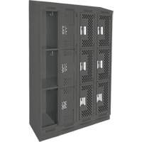 Clean Line Lockers, 3 -tier, Bank of 4, 48" x 18" x 82", Steel, Charcoal, Rivet (Assembled), Perforated MAS Chibougamau