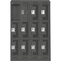 Clean Line Lockers, 3 -tier, Bank of 4, 48" x 18" x 82", Steel, Charcoal, Rivet (Assembled), Perforated MAS Chibougamau