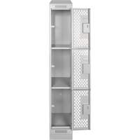 Clean Line Lockers, 3 -tier, 12" x 12" x 72", Steel, Grey, Rivet (Assembled), Perforated MAS Chibougamau