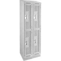 Clean Line Lockers, 2 -tier, Bank of 2, 24" x 15" x 82", Steel, Grey, Rivet (Assembled), Perforated MAS Chibougamau