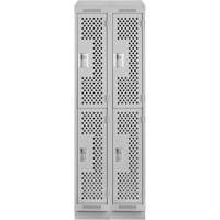 Clean Line Lockers, 2 -tier, Bank of 2, 24" x 15" x 82", Steel, Grey, Rivet (Assembled), Perforated MAS Chibougamau