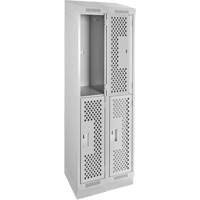 Clean Line Lockers, 2 -tier, Bank of 2, 24" x 15" x 82", Steel, Grey, Rivet (Assembled), Perforated MAS Chibougamau