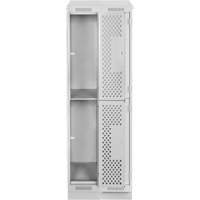Clean Line Lockers, 2 -tier, Bank of 2, 24" x 15" x 82", Steel, Grey, Rivet (Assembled), Perforated MAS Chibougamau