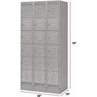 Lockers, 6 -tier, Bank of 3, 36" x 18" x 76", Steel, Grey, Knocked Down MAS Chibougamau