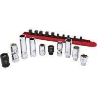 Chrome Finish Socket Set with Rail, 10 Pieces, 1/4"/3/8" Drive Size MAS Chibougamau