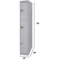 Lockers, 3 -tier, 12" x 18" x 72", Steel, Grey, Knocked Down MAS Chibougamau