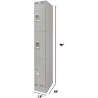 Lockers, 3 -tier, 12" x 18" x 76", Steel, Grey, Knocked Down MAS Chibougamau