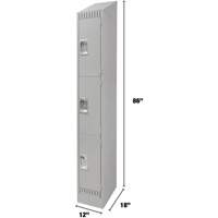Lockers, 3 -tier, 12" x 18" x 86", Steel, Grey, Knocked Down MAS Chibougamau