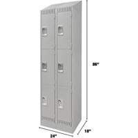 Lockers, 3 -tier, Bank of 2, 24" x 18" x 86", Steel, Grey, Knocked Down MAS Chibougamau