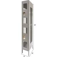 Vented Lockers, 2 -tier, 12" x 18" x 78", Steel, Grey, Knocked Down, Perforated MAS Chibougamau