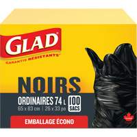 Sacs &agrave; ordures 74 L, R&eacute;gulier, 26" la x 33" lo, Noir MAS Chibougamau
