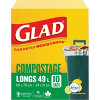 Tall Compostable Bags, Regular, 31" L x 24" W, Brown, 49 L (13 Gal.) Capacity MAS Chibougamau