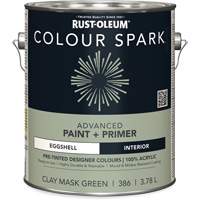 Peinture int&eacute;rieure pr&eacute;teint&eacute;e + appr&ecirc;t mural Colour Spark, Vert masque en argile, Satin&eacute;, 3,78 L, Gallon MAS Chibougamau