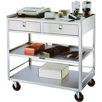 Supports en acier inoxydable pour &eacute;quipement, 300 lb Capacit&eacute;, Acier inoxydable, 20"/20-1/8" x la, 35" x ha, 37"/36-3/8" p, D&eacute;mont&eacute;, 2 tirroirs MAS Chibougamau