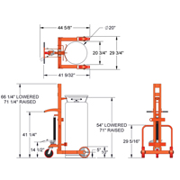 Grand chariot hydraulique HLCC pour bouteille de gaz liquide, Roues Polyur&eacute;thane, Base de 20" la x 20" p, 1000 lb MAS Chibougamau