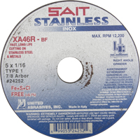 Cut-Off Wheel Contaminant-Free ZA46R, 15" x 1/16", 7/8" Arbor, Type 1, Aluminum Oxide, 12200 RPM MAS Chibougamau