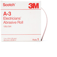 Rouleau abrasif pour &eacute;lectricien A-3 Scotch, Oxyde d'aluminium, 1" la x 75' lo, Grain 120 MAS Chibougamau