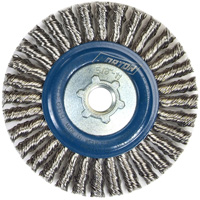 Brosse &agrave; fils nou&eacute;s pour cordons de soudure pour meuleuse angulaire, Dia. 4", Fils 0,02", Arbre 5/8"-11, Acier inoxydable MAS Chibougamau