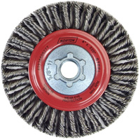 Brosse &agrave; fils nou&eacute;s pour cordons de soudure pour meuleuse angulaire, Dia. 4", Fils 0,02", Arbre 5/8"-11, Acier MAS Chibougamau