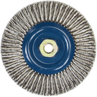 Brosse &agrave; fils nou&eacute;s pour cordons de soudure pour meuleuse angulaire, Dia. 6", Fils 0,02", Arbre 5/8"-11, Acier inoxydable MAS Chibougamau