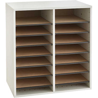 Adjustable Compartment Literature Organizer, Stationary, 16 Slots, Wood, 19-1/2" W x 11-3/4" D x 21" H MAS Chibougamau