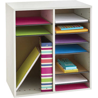 Adjustable Compartment Literature Organizer, Stationary, 16 Slots, Wood, 19-1/2" W x 11-3/4" D x 21" H MAS Chibougamau
