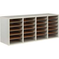 Adjustable Compartment Literature Organizer, Stationary, 24 Slots, Wood, 39-1/4" W x 11-3/4" D x 16-1/4" H MAS Chibougamau