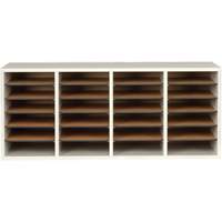 Adjustable Compartment Literature Organizer, Stationary, 24 Slots, Wood, 39-1/4" W x 11-3/4" D x 16-1/4" H MAS Chibougamau