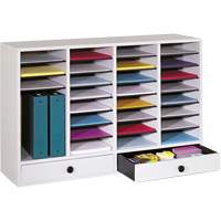 Adjustable Compartment Literature Organizer, Stationary, 34 Slots, Wood, 39-1/4" W x 11-3/4" D x 25-1/4" H MAS Chibougamau