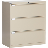 Lateral Filing Cabinet, Steel, 3 Drawers, 36" W x 18" D x 40-1/16" H, Beige MAS Chibougamau
