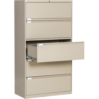 Lateral Filing Cabinet, Steel, 5 Drawers, 36" W x 18" D x 65-1/2" H, Beige MAS Chibougamau